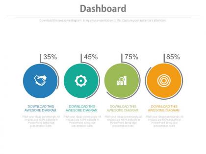 Four circles with percentage icons dashboard chart powerpoint slides