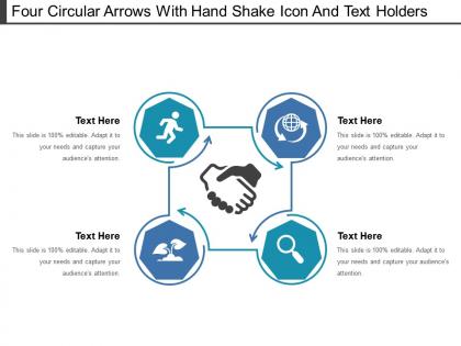 Four circular arrows with hand shake icon and text holders