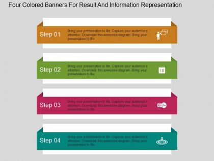 Four colored banners for result and information representation flat powerpoint desgin