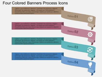 Four colored banners process icons flat powerpoint design