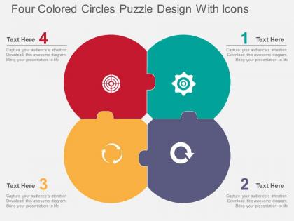 Four colored circles puzzle design with icons flat powerpoint design