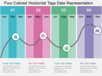 Four colored horizontal tags data representation flat powerpoint design