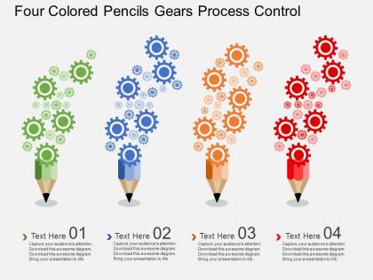 Four colored pencils gears process control flat powerpoint design