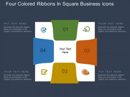 Four colored ribbons in square business icons flat powerpoint design