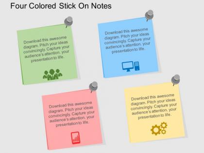 Four colored stick on notes flat powerpoint design