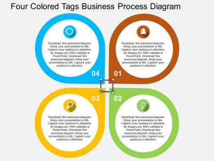 Four colored tags business process diagram flat powerpoint design