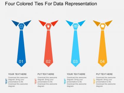 Four colored ties for data representation flat powerpoint desgin