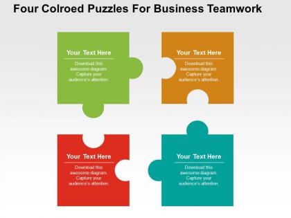Four colored puzzles for business teamwork flat powerpoint design