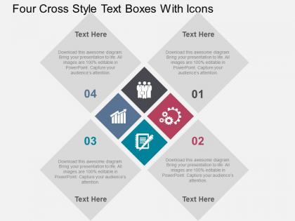Four cross style text boxes with icons flat powerpoint design