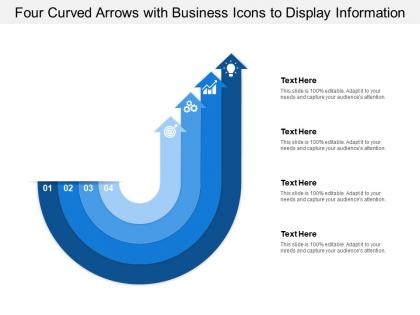 Four curved arrows with business icons to display information