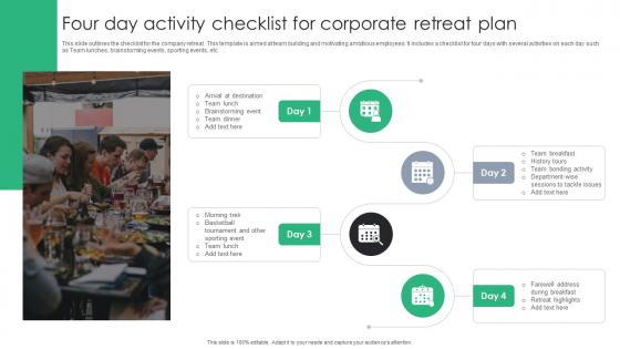 Four Day Activity Checklist For Corporate Retreat Plan