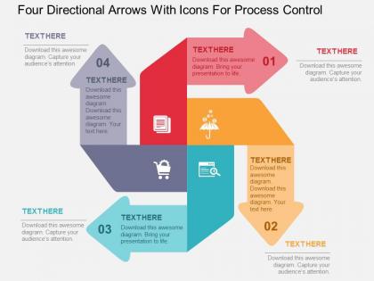 Four directional arrows with icons for process control flat powerpoint design