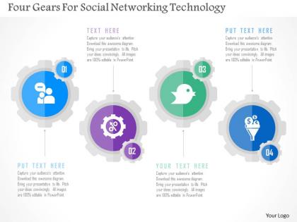 Four gears for social networking technology flat powerpoint design