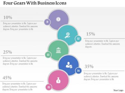 Four gears with business icons flat powerpoint design