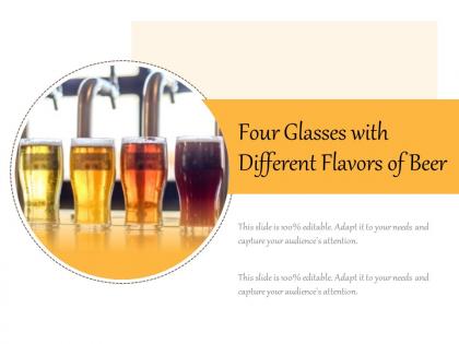 Four glasses with different flavors of beer
