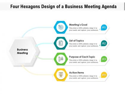 Four hexagons design of a business meeting agenda