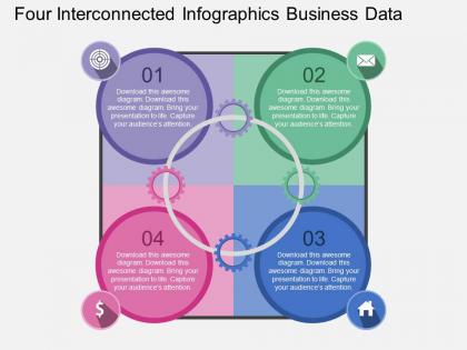 Four interconnected infographics business data flat powerpoint desgin