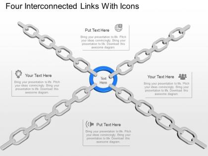 Four interconnected links with icons powerpoint template slide