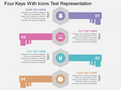 Four keys with icons text representation flat powerpoint design