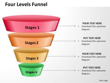 Four levels of filter sales funnel split separated ppt slides presentation diagrams templates powerpoint