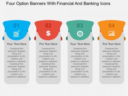 Four option banners with financial and banking icons flat powerpoint design