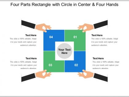 Four parts rectangle with circle in center and four hands