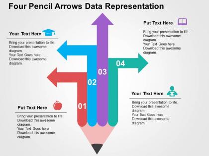 Four pencil arrows data representation flat powerpoint design