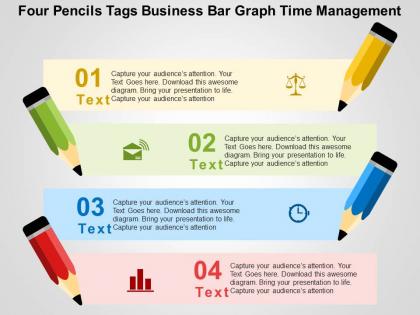 Four pencils tags business bar graph time management flat powerpoint design