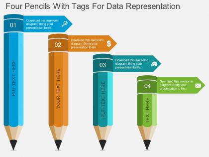 Four pencils with tags for data representation flat powerpoint design