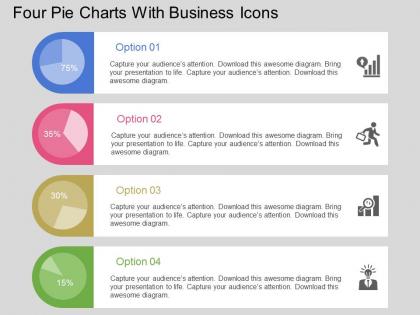 Four Pie Charts With Business Icons Flat Powerpoint Design