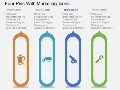 Four pins with marketing icons flat powerpoint design
