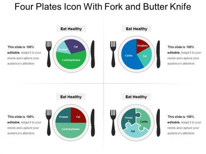 Four plates icon with fork and butter knife