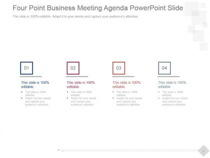 Four point business meeting agenda powerpoint slide
