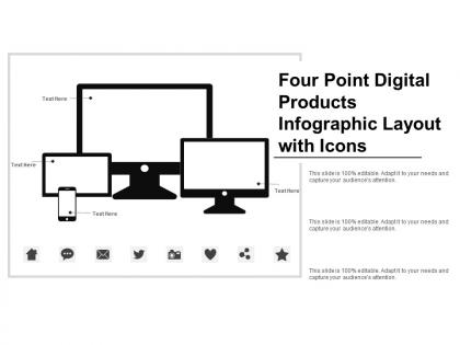 Four point digital products infographic layout with icons