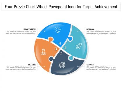 Four puzzle chart wheel powepoint icon for target achievement