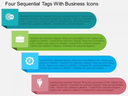 Four sequential tags with business icons flat powerpoint design