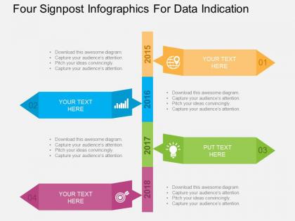Four signpost infographics for data indication flat powerpoint design
