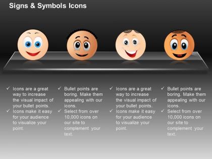 Four smiliey happiness joy indication ppt icons graphics