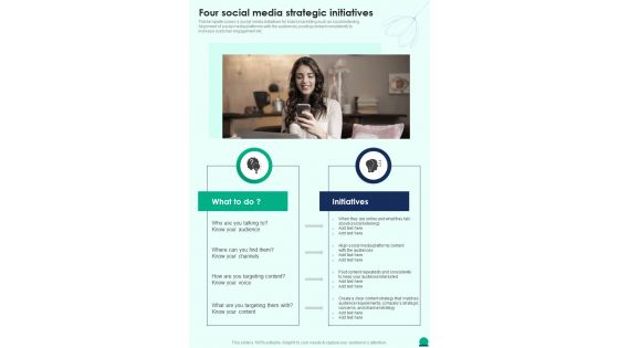 Four Social Media Strategic Initiatives Social Media Playbook One Pager Sample Example Document