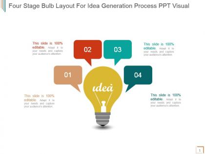 Four stage bulb layout for idea generation process ppt visual