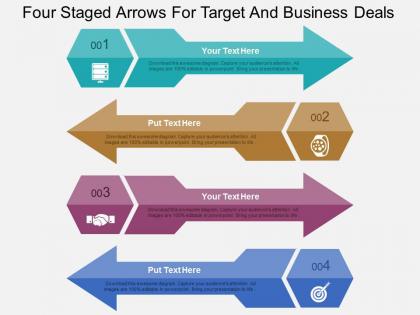 Four staged arrows for target and business deals flat powerpoint design