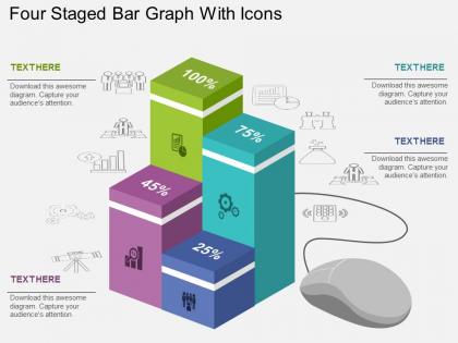 Four staged bar graph with icons flat powerpoint design
