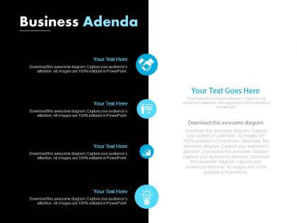Four staged business agenda icons diagram powerpoint slides