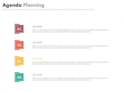 Four staged business agenda infographics powerpoint slides