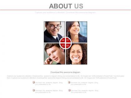 Four staged business professional about us powerpoint slides