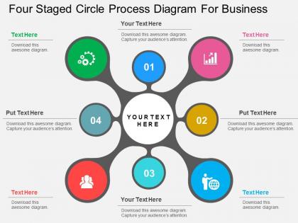 Four staged circle process diagram for business flat powerpoint design