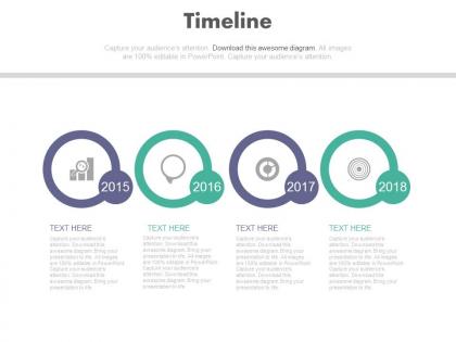 Four staged circle timeline infographics powerpoint slides