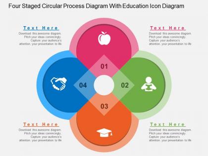 Four staged circular process diagram with education icon diagram flat powerpoint design