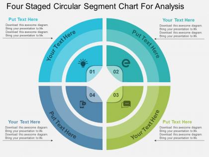 Four staged circular segment chart for analysis flat powerpoint design