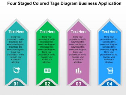Four staged colored tags diagram business application flat powerpoint design